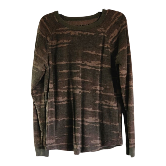 Mossimo Camo Crewneck Long Sleeve Waffle Knit Top Size Large EUC - Picture 1 of 7